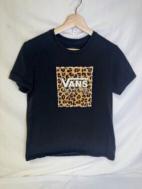 Vans Black Tee with Leopard Square Logo